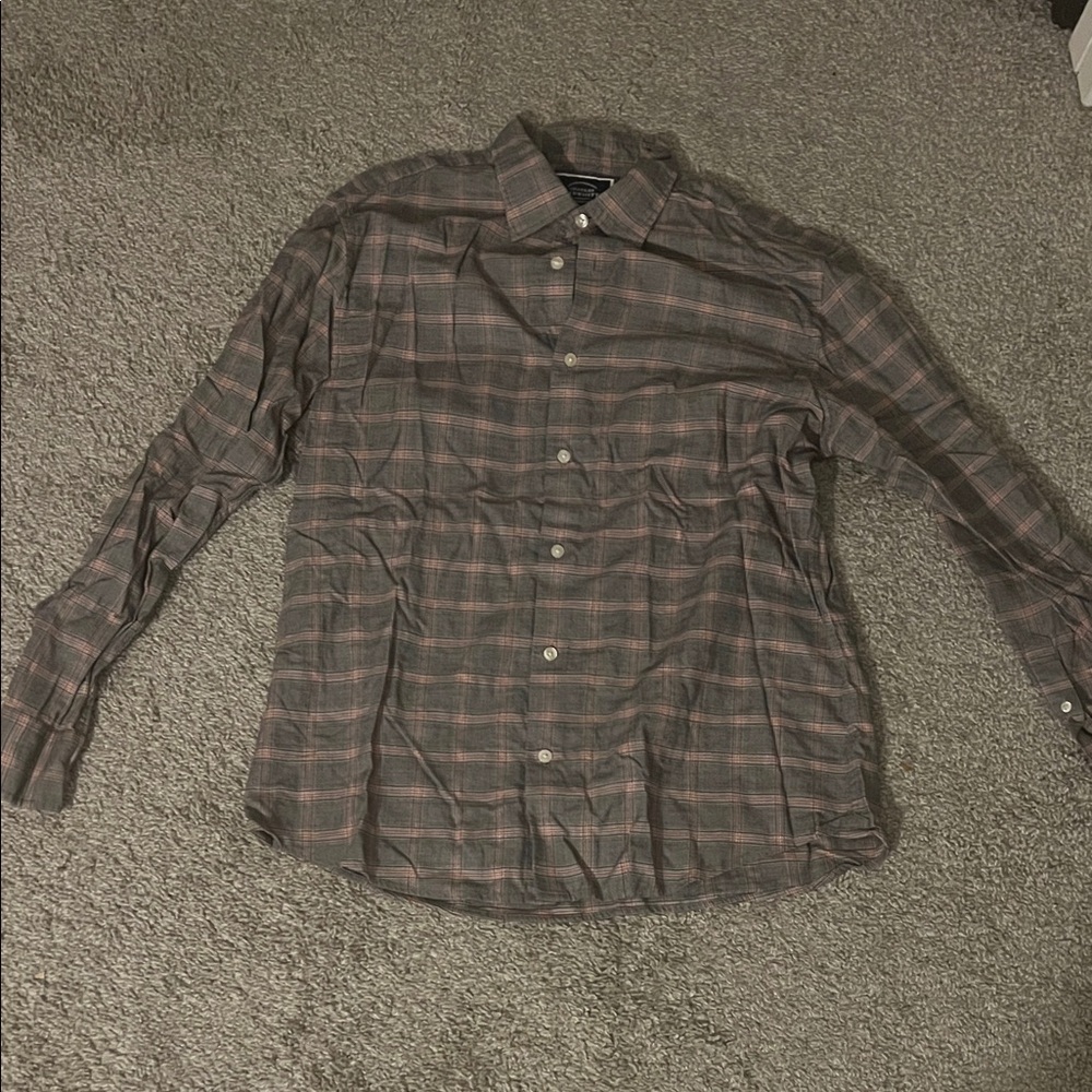 Charles Tyrwhitt Gray and Pink Plaid Shirt